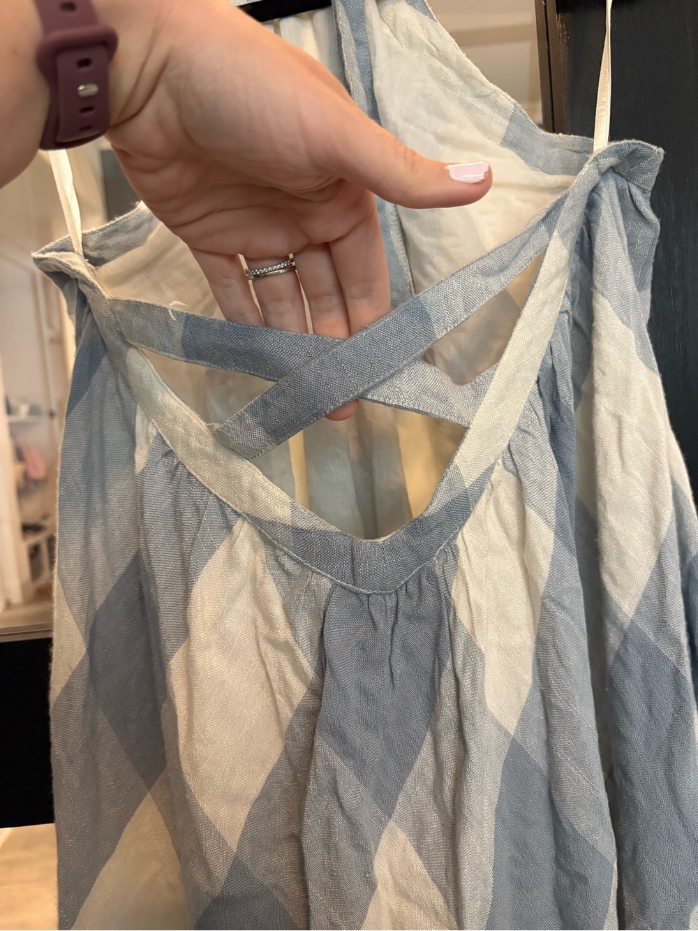 NWT Tularosa Holden Dress - Blue Gingham Halter Dress - Pom Pom Trim - Medium - Picture 6 of 14